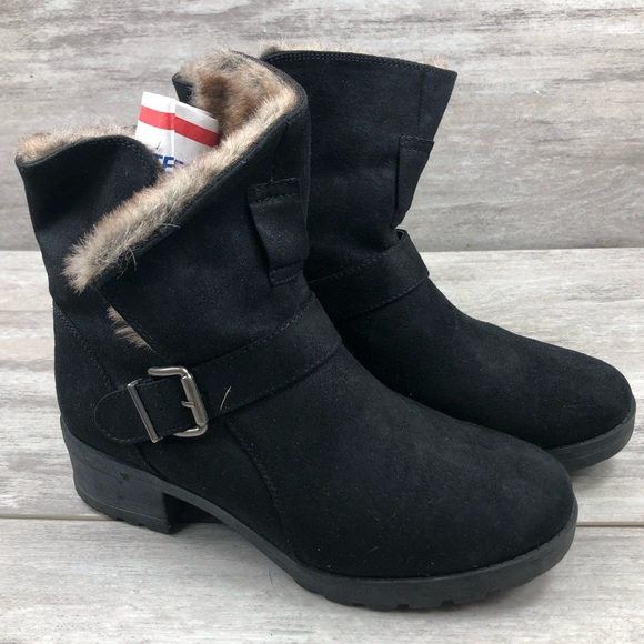 White Mountain Shoes - White mountain black fur ankle boot